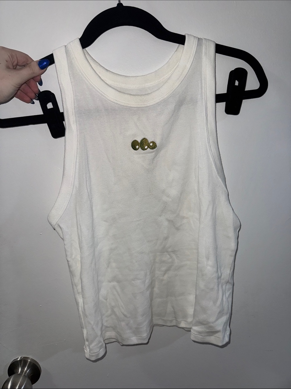 a new day Cream Ribbed Tank with Subtle Logo